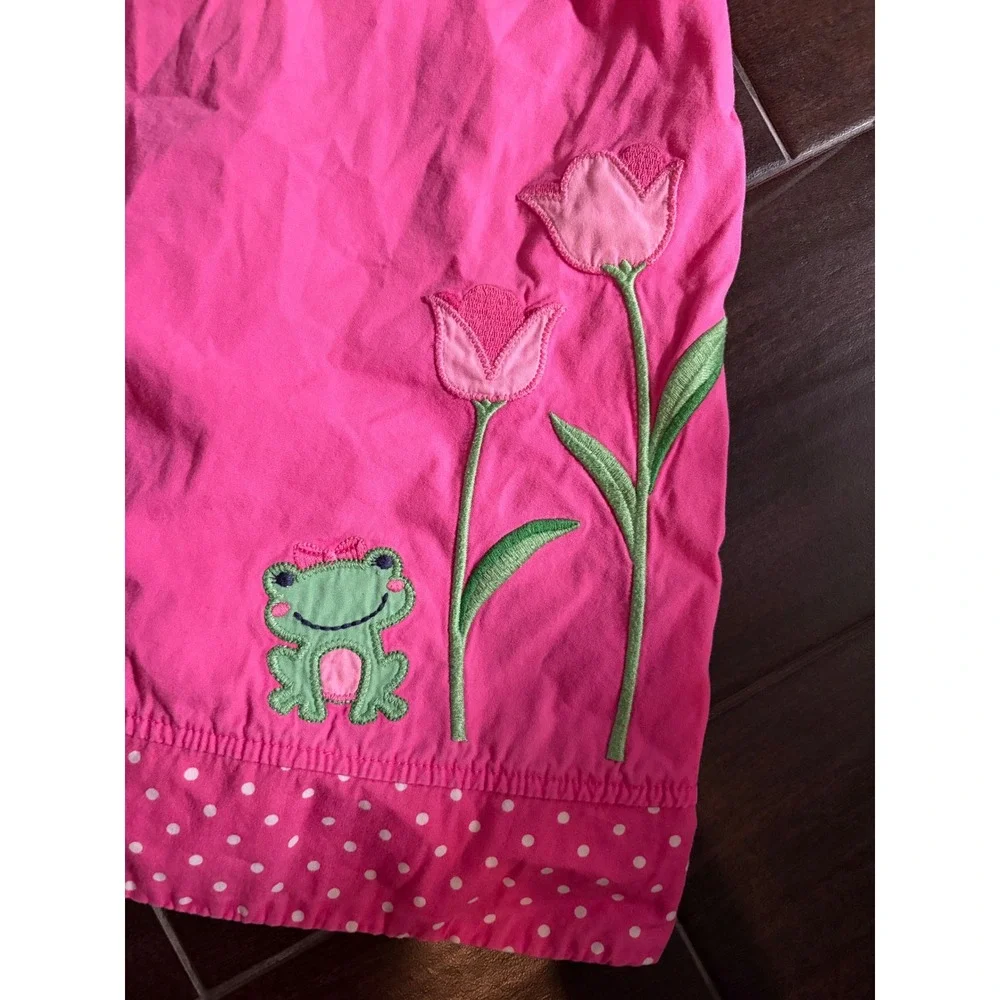Gymboree Girls 2T Pink Cotton Jumper Dress Frog Tulip Embroidery Y2K Vintage